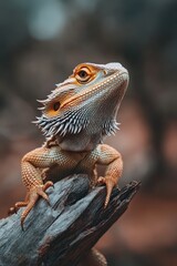 Bearded Dragon Lizard Reptile Pet Animal on Branch Close Up