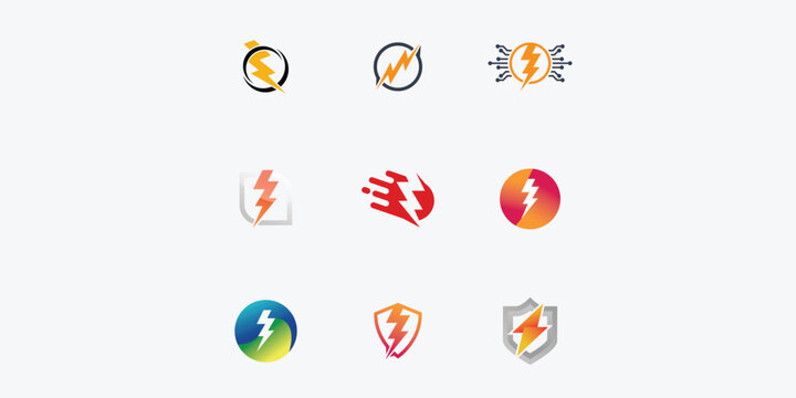 Set of Thunder logo design vector template. Thunder Electric Ligthning Bolt Logo.