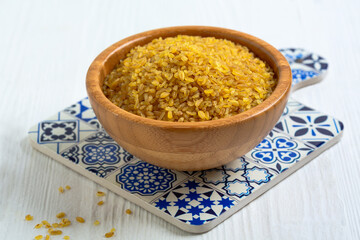 Wheat bulgur in a bowl.