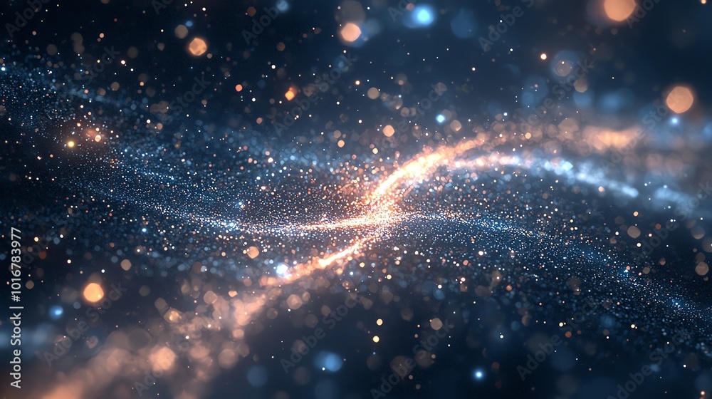 Poster Abstract background with glowing lights and particles.