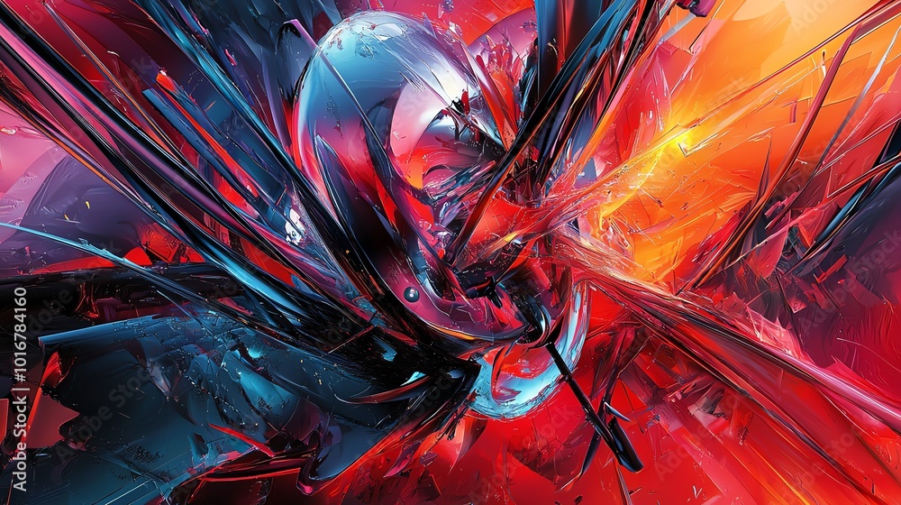 Poster abstract digital art with vibrant colors and geometric shapes.