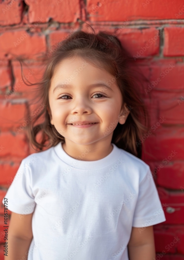 Wall mural Hispanic todler portrait child brick.