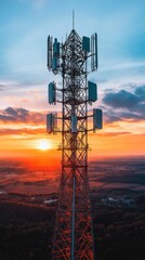 Telecommunication tower with cellular antennas for 5g, 4g, 3g mobile internet