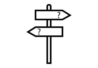 Icono negro de señal en varias direcciones con interrogación de duda