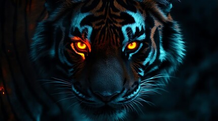 Fierce Tiger Close Up with Glowing Eyes