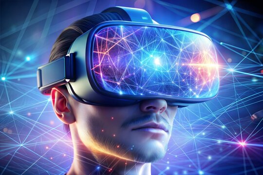 5G virtual reality headset with digital network for future technology - Powered by Adobe