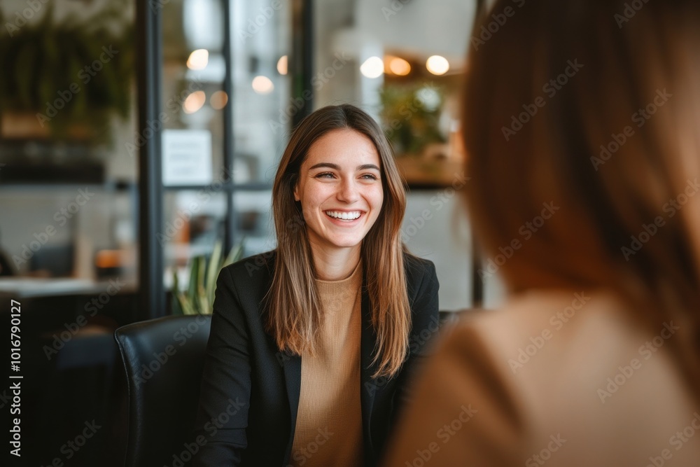 Wall mural Happy female business manager smiling during an interview woman happy professional.