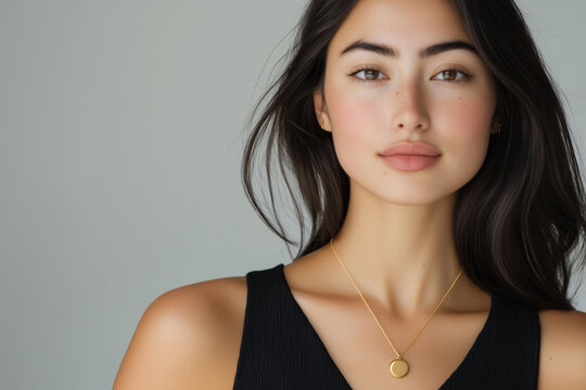 A portrait of a young beatiful girl with a golden necklace