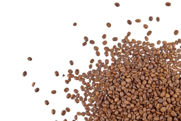 many coffee beans top view isolated on white or transparent png