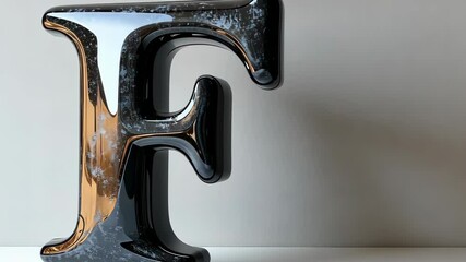 Black marble letter f rotating on white background - Powered by Adobe