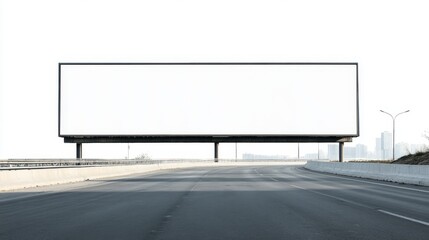 Obraz premium Empty billboard on the side of a highway. The billboard is located in a city, and it is facing the highway. The billboard is large and rectangular. Background of the billboard is white