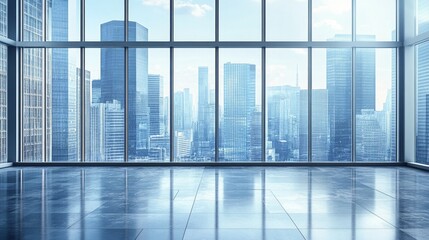 empty ground floor with modern cityscape and office buildings