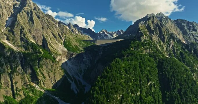 Aerial view mountain landscape of the swiss alps in summer