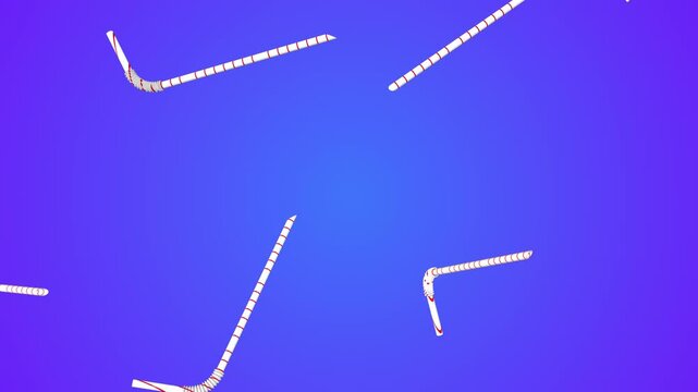 Plastic Straws Falling on a Dark Background. 3D Straws Falling Animation. 4K