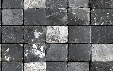 Fototapeta premium Aged Mosaic Stone Tiles in Grungy Monochrome Geometric Pattern