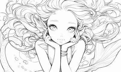 Fototapeta premium Coloring for children, mermaid coloring.