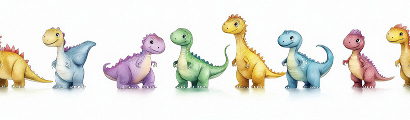 Fototapeta premium Colorful Cartoon Dinosaur Characters Set in Playful Poses