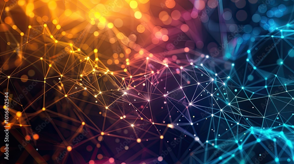 Wall mural abstract digital technology background with network colorful connection lines