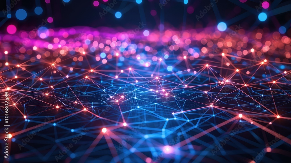 Wall mural abstract digital technology background with network colorful connection lines