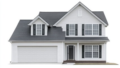 A modern white family house with a garage on a transparent background