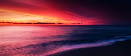 Obraz premium wave in foreground, red-blue sky in background