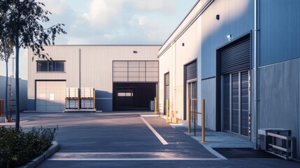 Obraz premium exterior of a modern warehouse with a small office unit