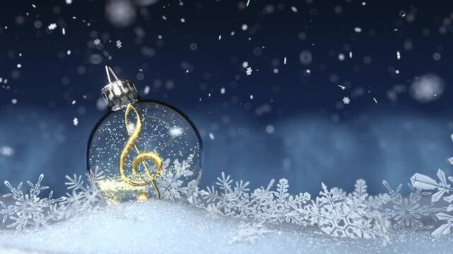 4k Video Golden Treble Clef Christmas Bauble. ProRes 4444.