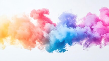 Fototapeta premium explosive multi-colored smoke clouds billow against a plain white background, creating a dramatic visual impact, representing creativity and festivity with a playful touch