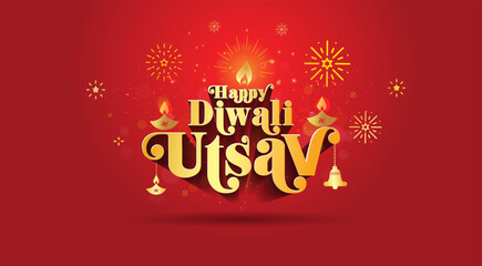 Modern Indian diwali festival. Lights background with happy diwali utsav typography.