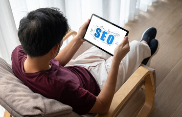 SEO search engine optimization for modish e-commerce and online retail business showing on computer...