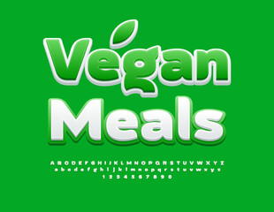 Naklejka premium Vegan healthy concept Vegan Meals. Stylish White and Green Font. Decorative Alphabet Letters and Numbers set.