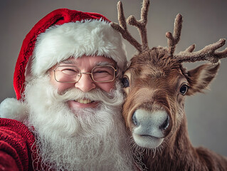 Santa claus selfies wtih rudolph the reindeer Christmas festival