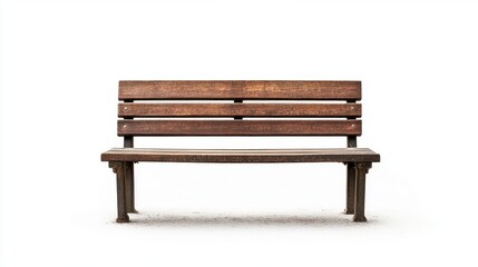 isolated wooden park bench set against a simple white background, emphasizing simplicity and tranquility in outdoor spaces