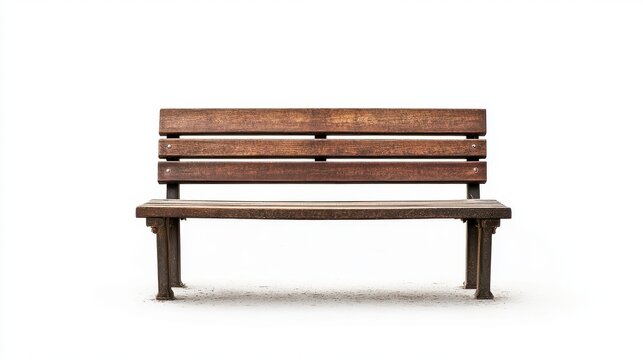 isolated wooden park bench set against a simple white background, emphasizing simplicity and tranquility in outdoor spaces