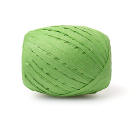 Side view of green raffia paper ribbon skein