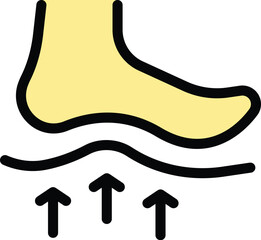Human foot stepping on an orthopedic insole showing the pressure distribution points as upward arrows