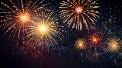 Obraz premium Colorful Fireworks Display in Night Sky