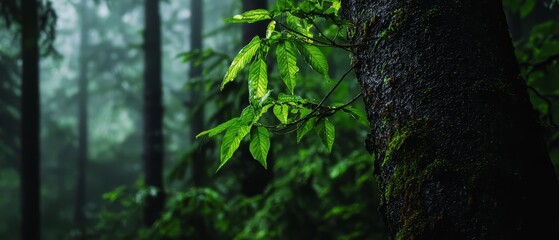 Fototapeta premium A tree in the forest, lush with numerous green leaves