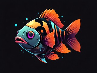 Naklejka premium Striped Fish on Black Background