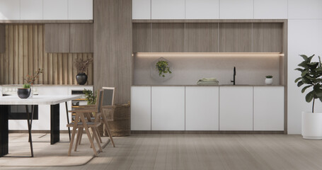 Kitchen room modern japanese style .3D rendering