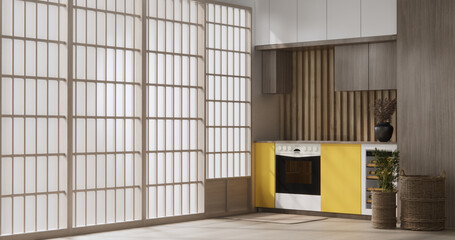 Kitchen room modern japanese style .3D rendering