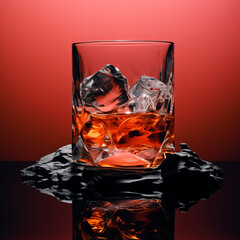Elegant Whiskey in a Crystal Glass with Large Ice Cubes, Perfectly Captured in Warm Lighting