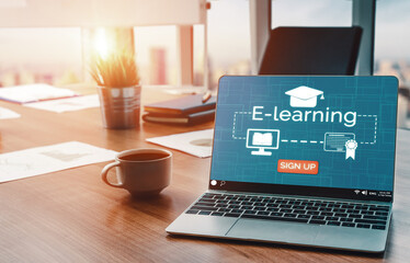 E-learning and Online Education for Student and University Concept. Graphic interface showing...