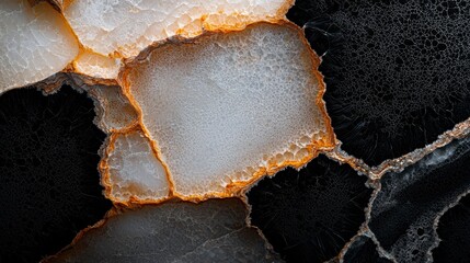 Obraz premium A tight shot of a black-and-white backdrop bearing stacked orange and white ice cubes
