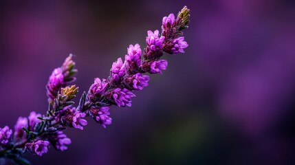 Obraz premium A close-up of a purplish flower against a blurred backdrop of similarly colored flowers in the foreground and background