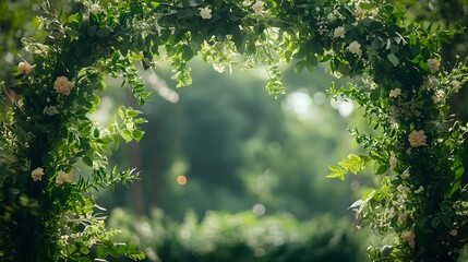 Beautifully crafted arch featuring lush greenery botanical accents and a rustic yet clean aesthetic creating a stunning display for eco conscious events and nature inspired