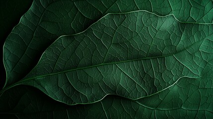 Fototapeta premium A close-up of a green leaf's vein against a dark backdrop to its left