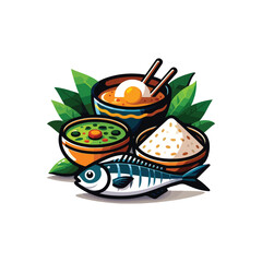 Bangladeshi Traditional  Bangla New Year ,Pohela Boishakh,Panta Bhat and hilsa vector
