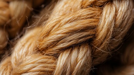  A tight shot of a rope, appearing as if it's been intricately braided with strands resembling hair at its tip