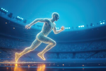 Obraz premium Futuristic Neon Runner on Stadium Track